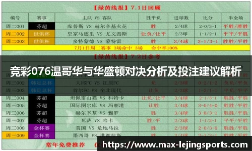 竞彩076温哥华与华盛顿对决分析及投注建议解析